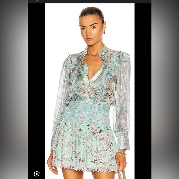 Hemant & Nandita Missima Top sz S Blue Metallic Threads - Picture 3 of 8